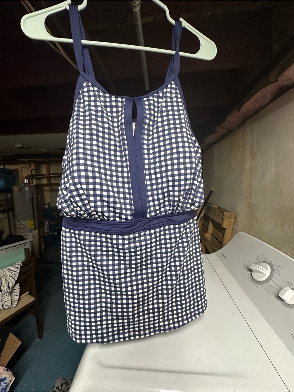 Lands' End Navy and White Gingham Swim Tankini top